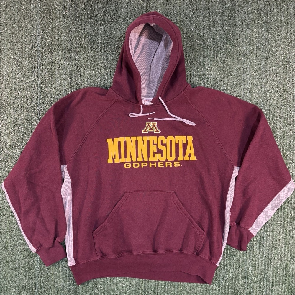 Vintage Soffe Minnesota Golden Golphers Red Hoodie Waffle Knit Hood Mens Extra L